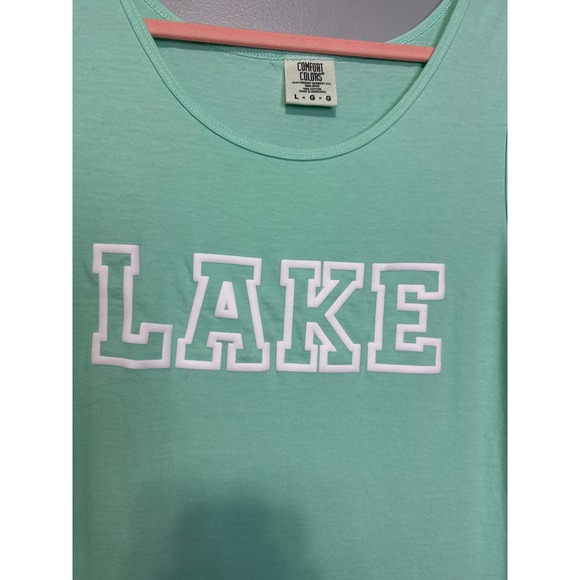 Comfort Colors‎ Lake Block Letter Green Tank Top - Picture 2 of 3